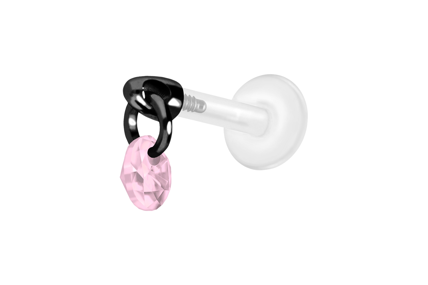 PTFE Labret Piercing mit Innengewinde + Titan-Aufsatz RUNDER KRISTALL